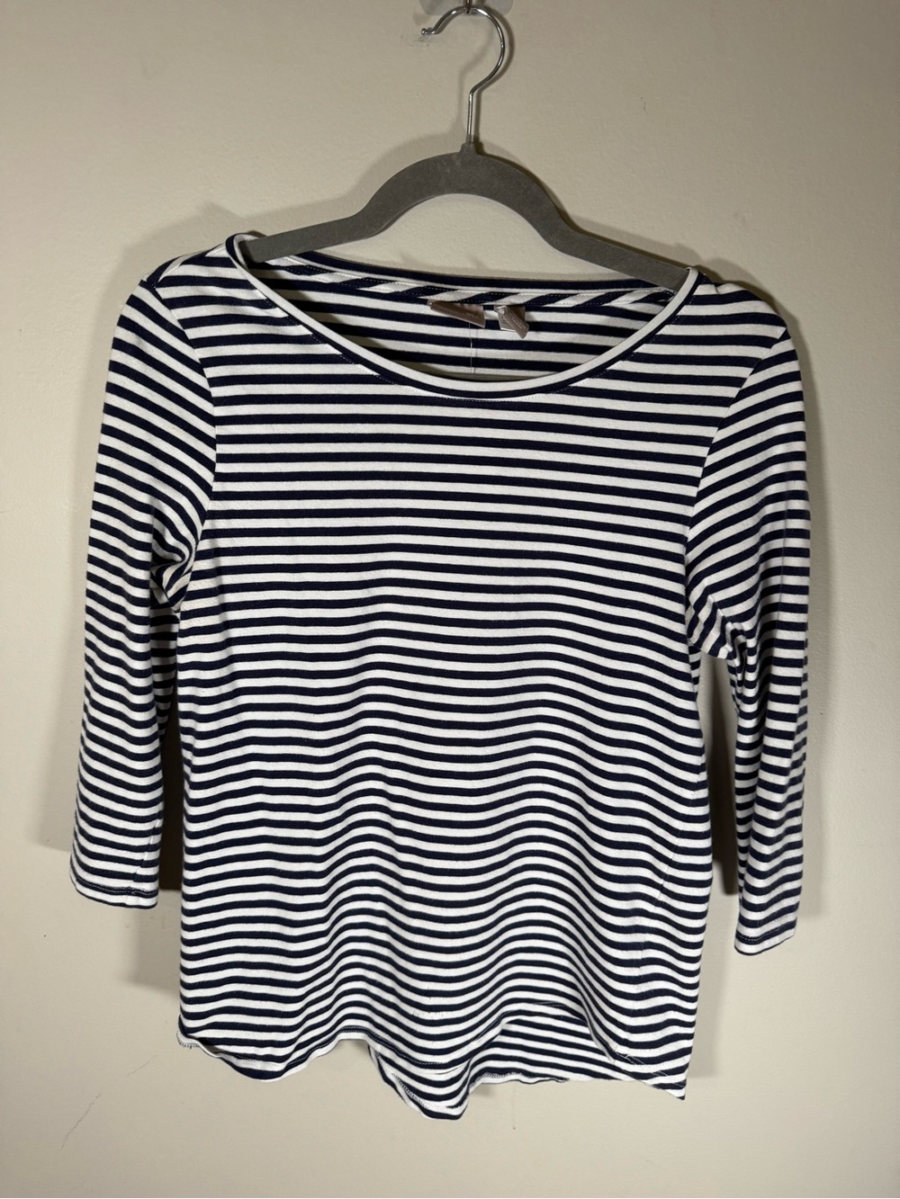 Chico's Navy and White Striped Long Sleeve Boatneck Top size 0
